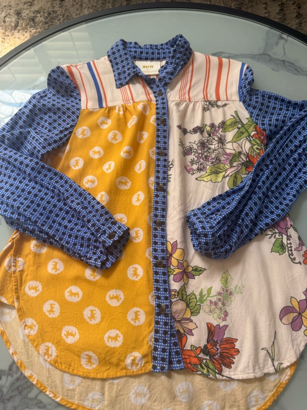 Mauve the Paz by Anthropologie Mixed-Print Button-Down